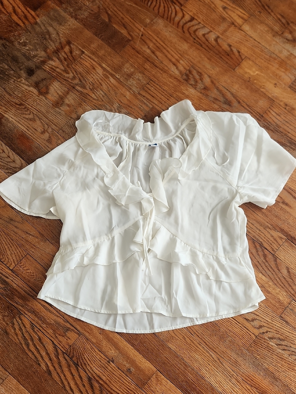 Old Navy Cream Ruffle Tie-Front Blouse